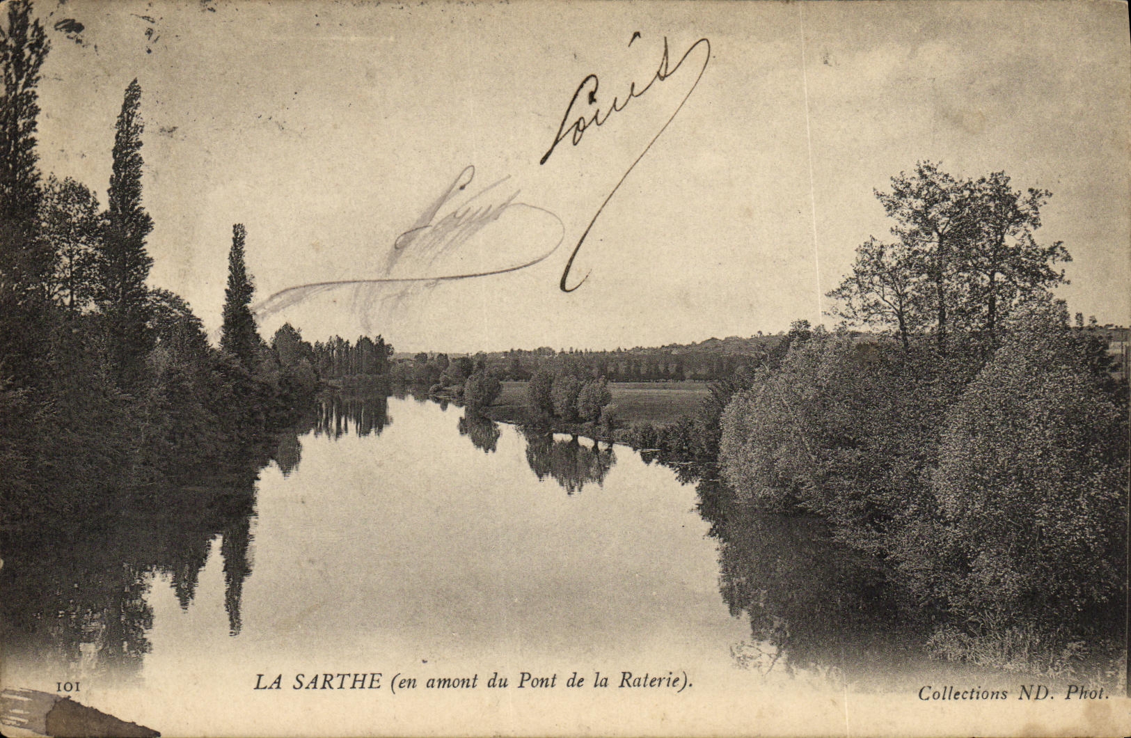 VINTAGE POSTCARD the Sarthe upstream of the bridge of Raterie