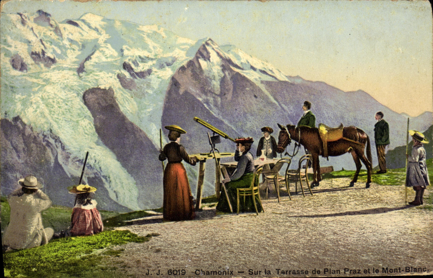 VINTAGE POSTCARD Chamonix On the terrace of the Praz Plan and Mont Blanc