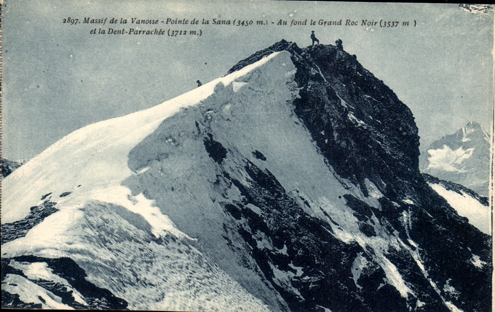 VINTAGE POSTCARD Massif of Vanoise Points Sanatorium At the bottom the large black rock and stable lad ent PArrache