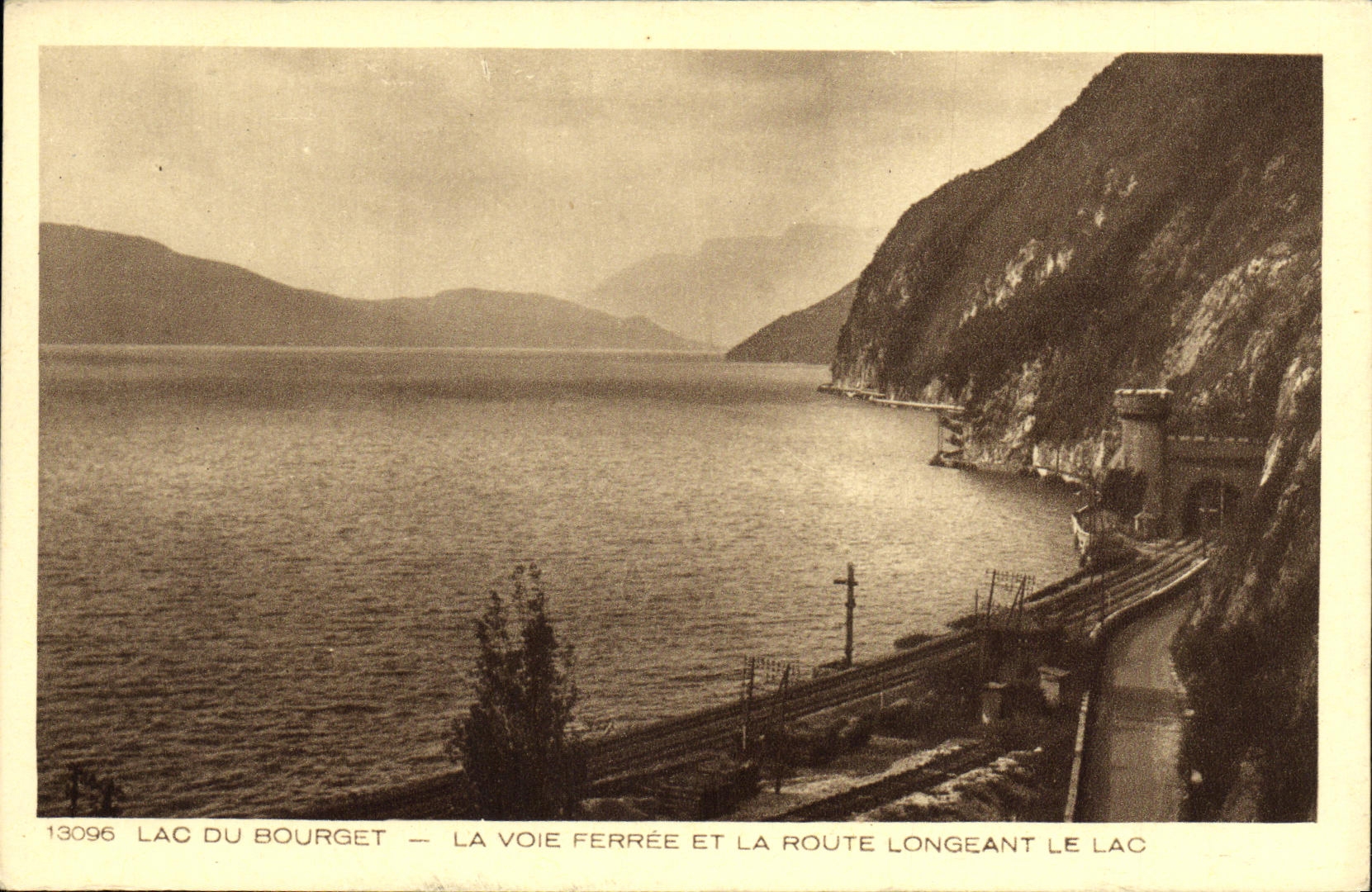 VINTAGE POSTCARD Lake of Le Bourget the Railway and the Road Skirt the Lake