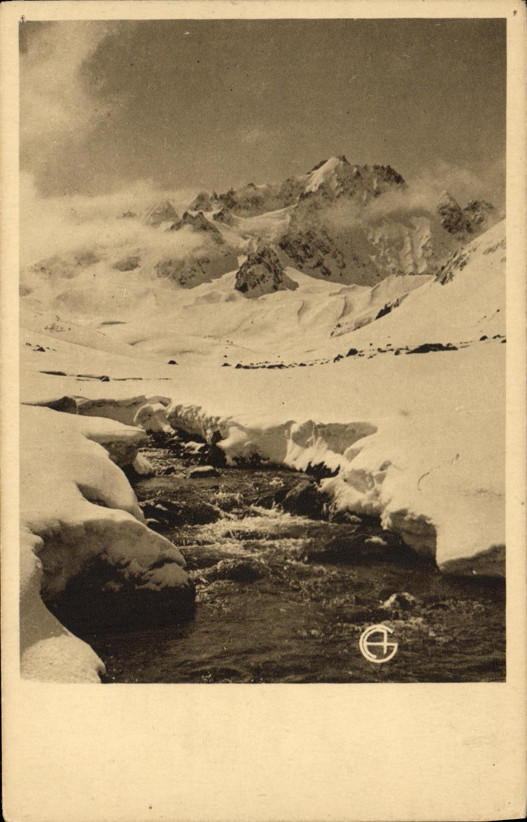 VINTAGE POSTCARD the Mountain of Angeaux In Winter