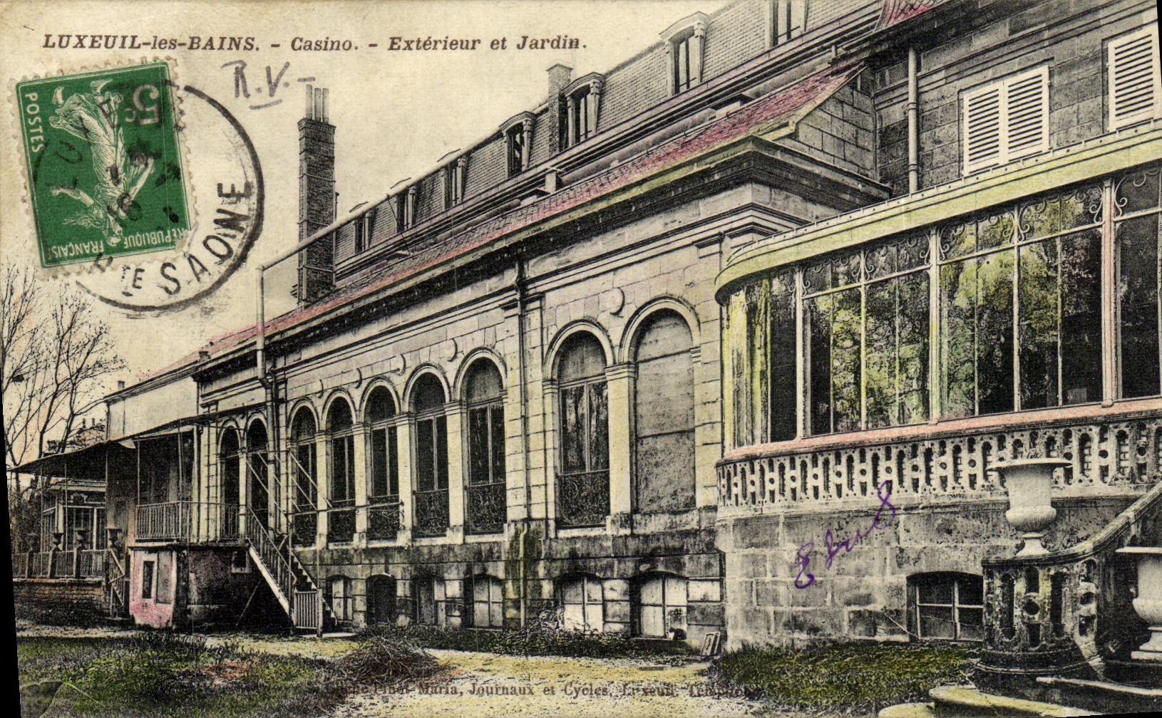 VINTAGE POSTCARD Luxeuil Les Bains External Casino and Garden