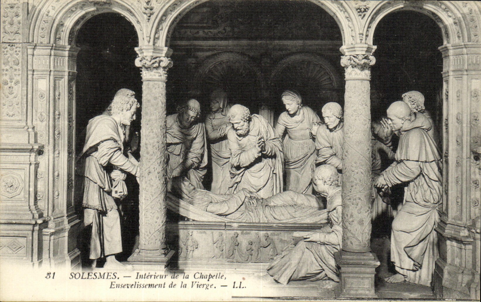 VINTAGE POSTCARD Interior Solesmes of the Vault Burial of the virgin