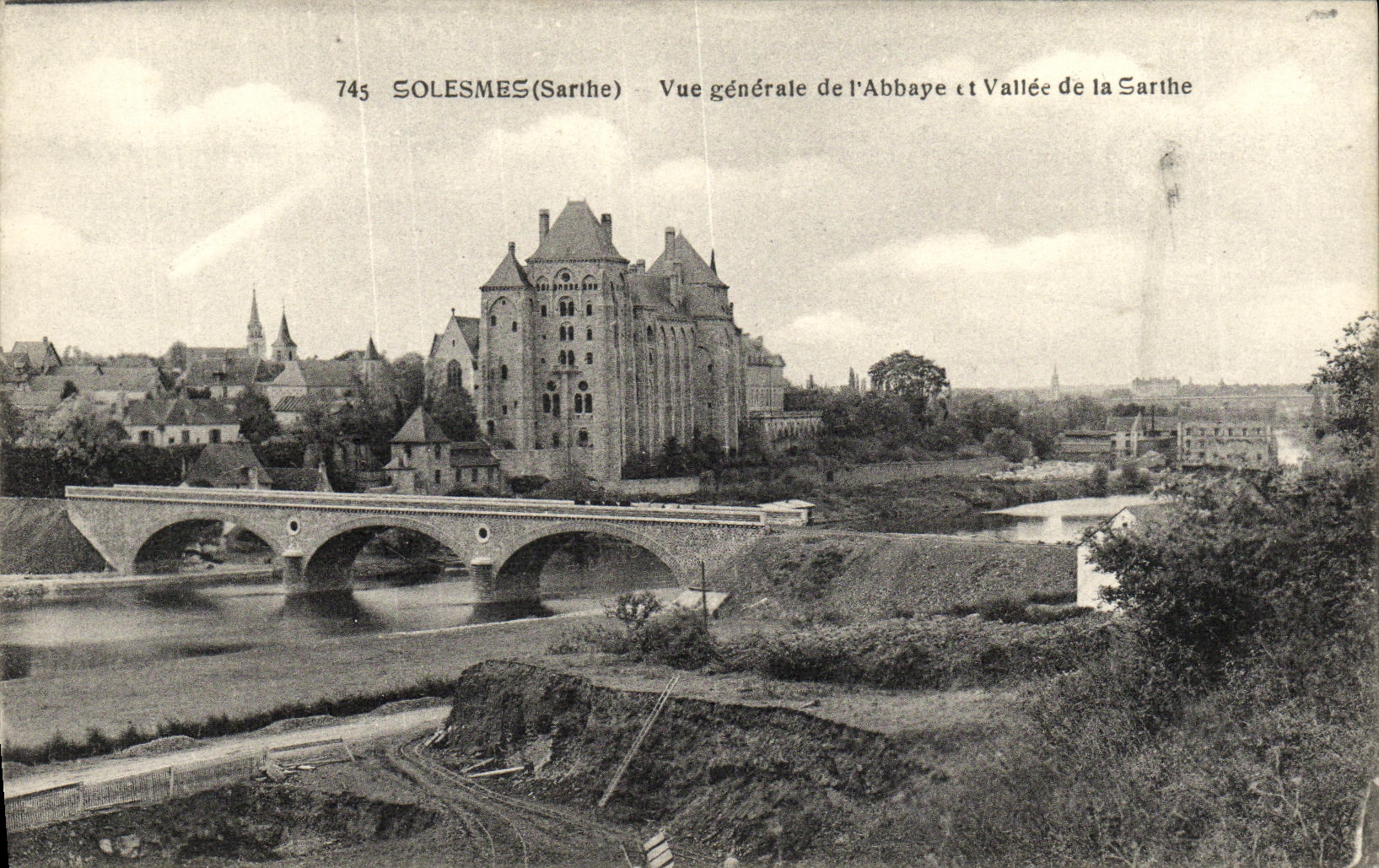 VINTAGE POSTCARD Solesmes View of L Abbey and Valley of the Sarthe