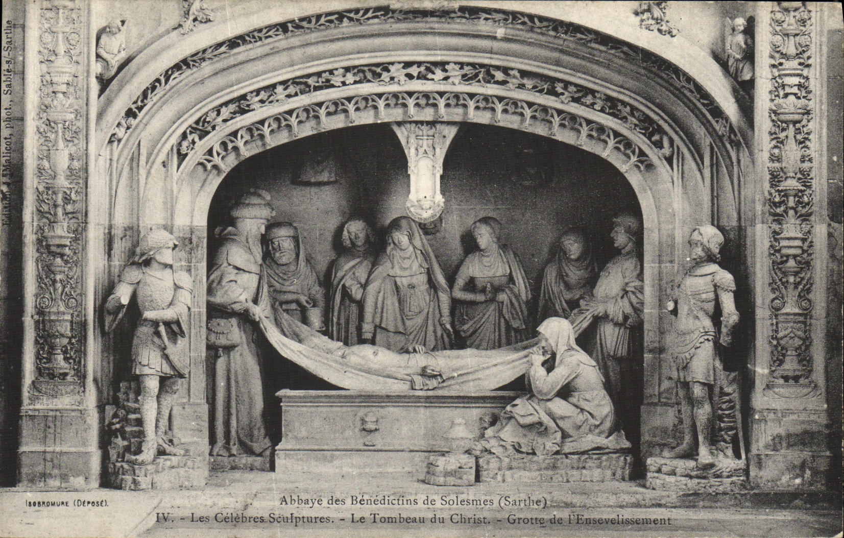 VINTAGE POSTCARD Solesmes Abbey of the Benedictines famous sculptures the tomb of Christ Cave of L burial
