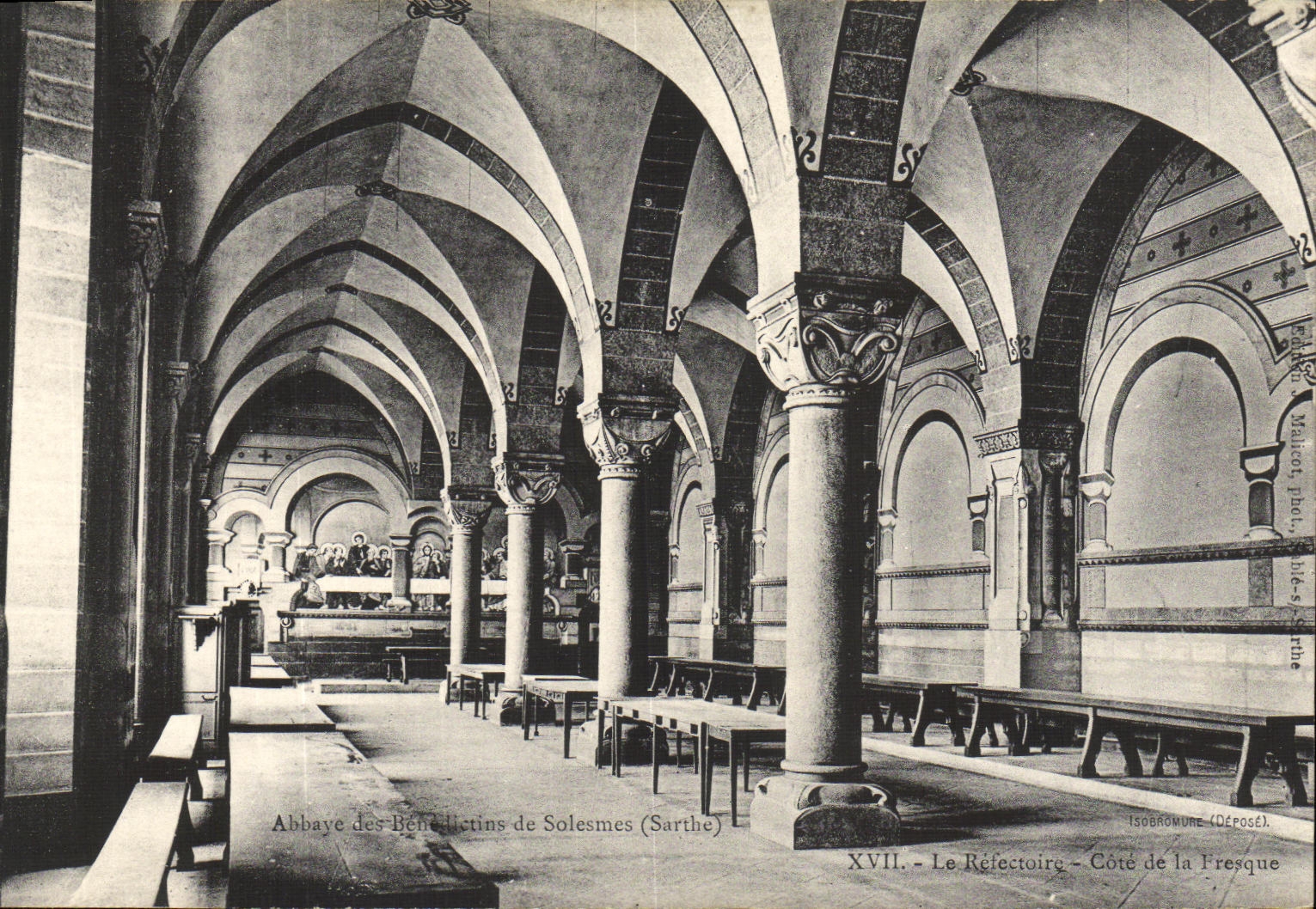 VINTAGE POSTCARD Solesmes Abbaye of the Benedictines the refectory Dimensions fresco