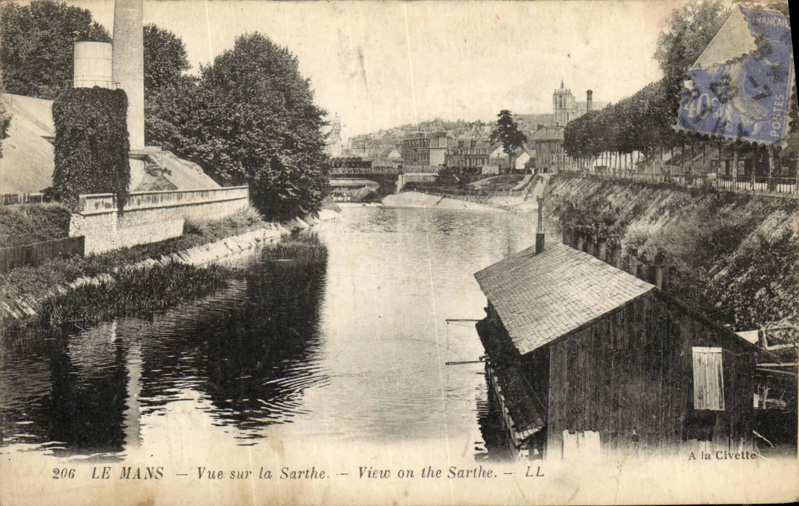 VINTAGE POSTCARD Mans Seen On the Sarthe Laundrette