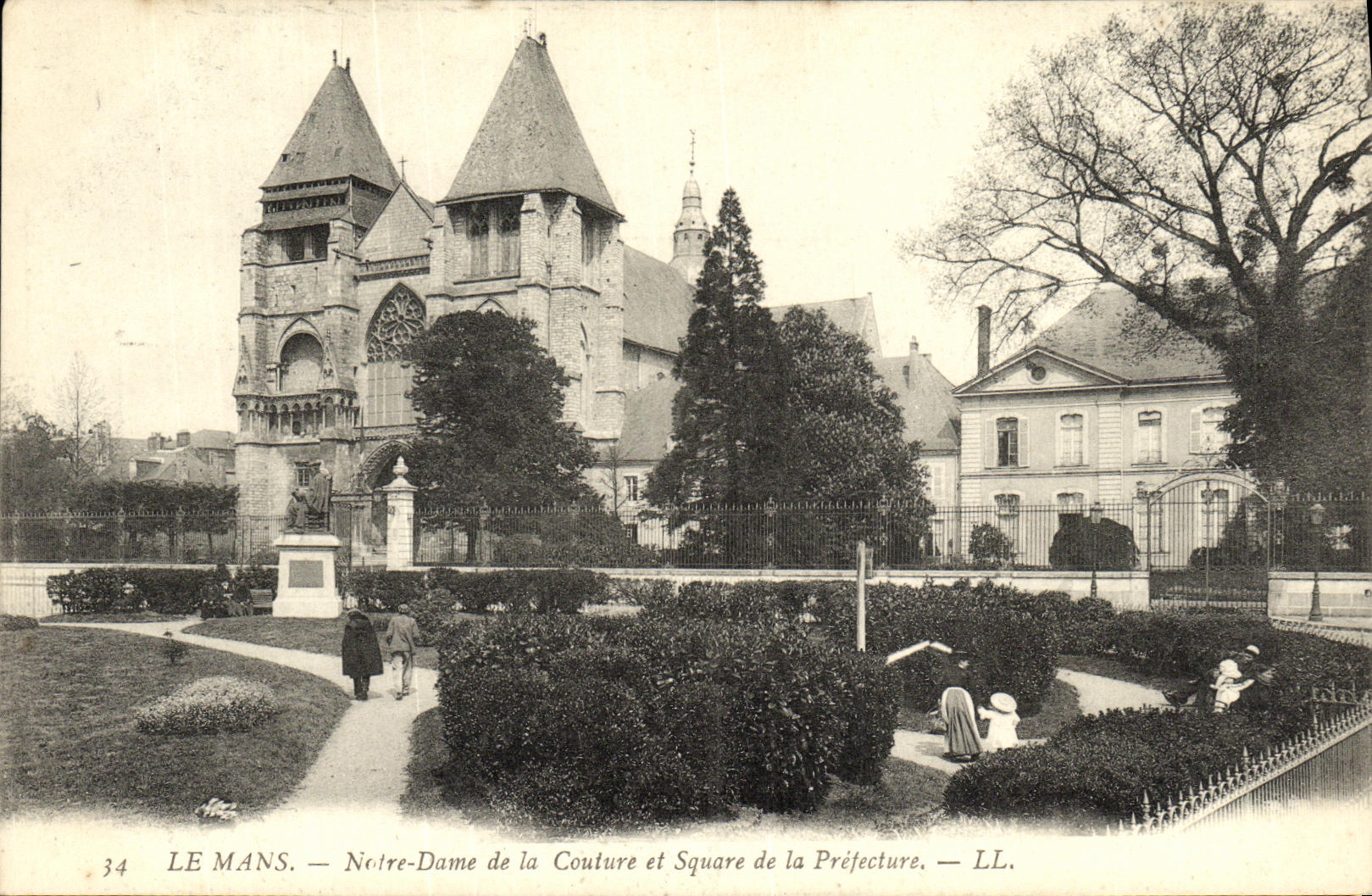 VINTAGE POSTCARD Mans Notre Dame of the Seam and Public garden of the Prefecture