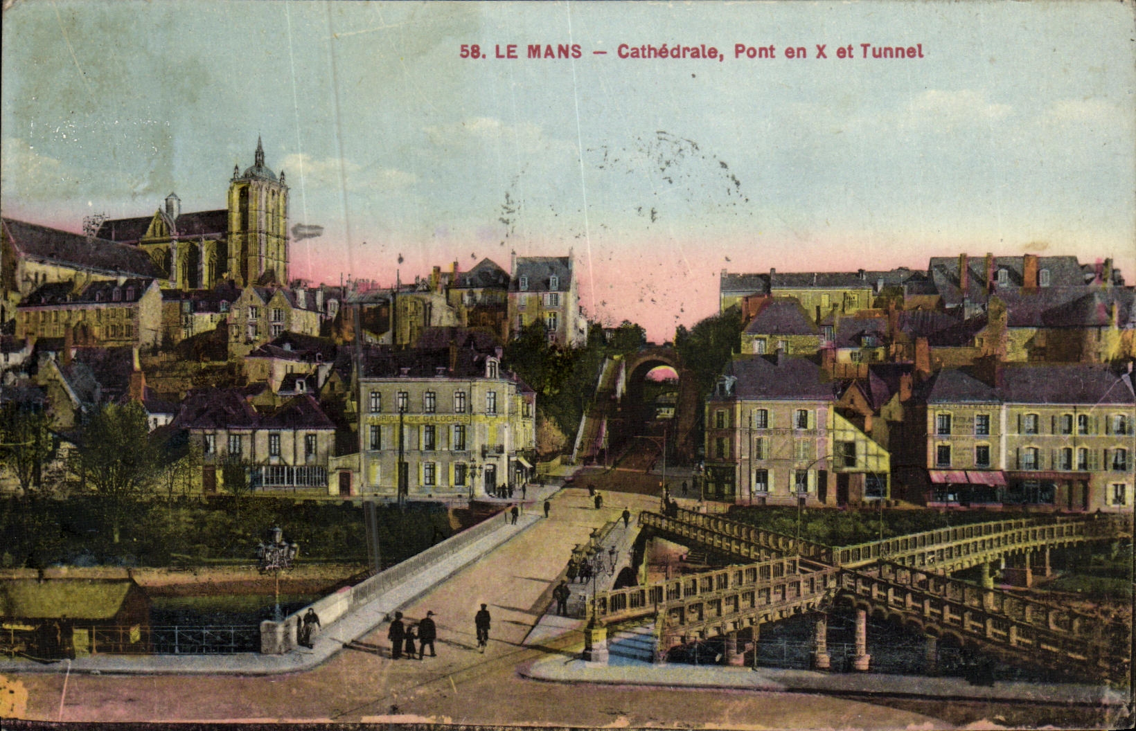 VINTAGE POSTCARD Mans Cathedral Bridge in X and tunnel