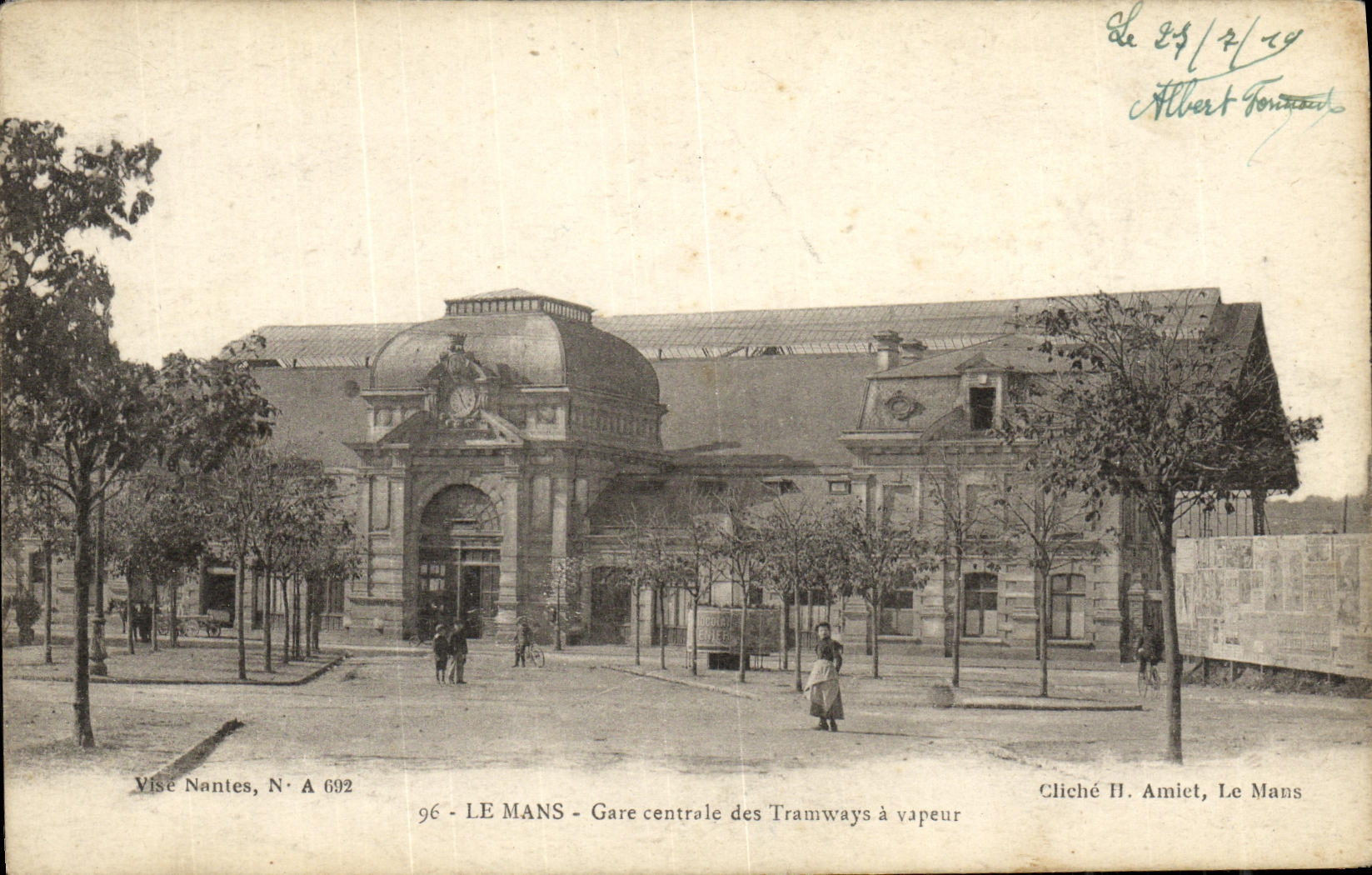VINTAGE POSTCARD Mans Central station of the Trams has vapor