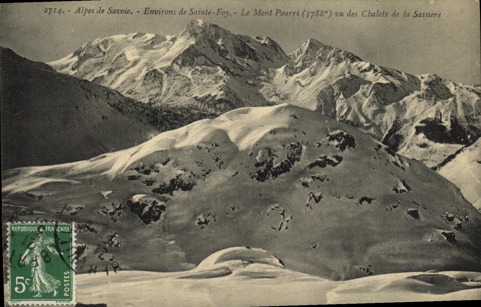 VINTAGE POSTCARD Aipes of Savoy Surroundings of Sainte Foy the Rotted Mount seen of the country cottages of Sassiere