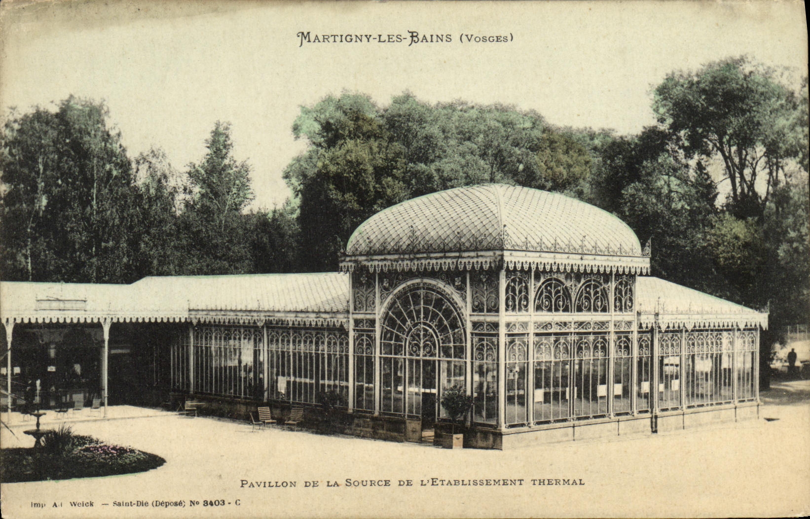 VINTAGE POSTCARD Martigny Les Bains House of the source of L hydropathic establishment
