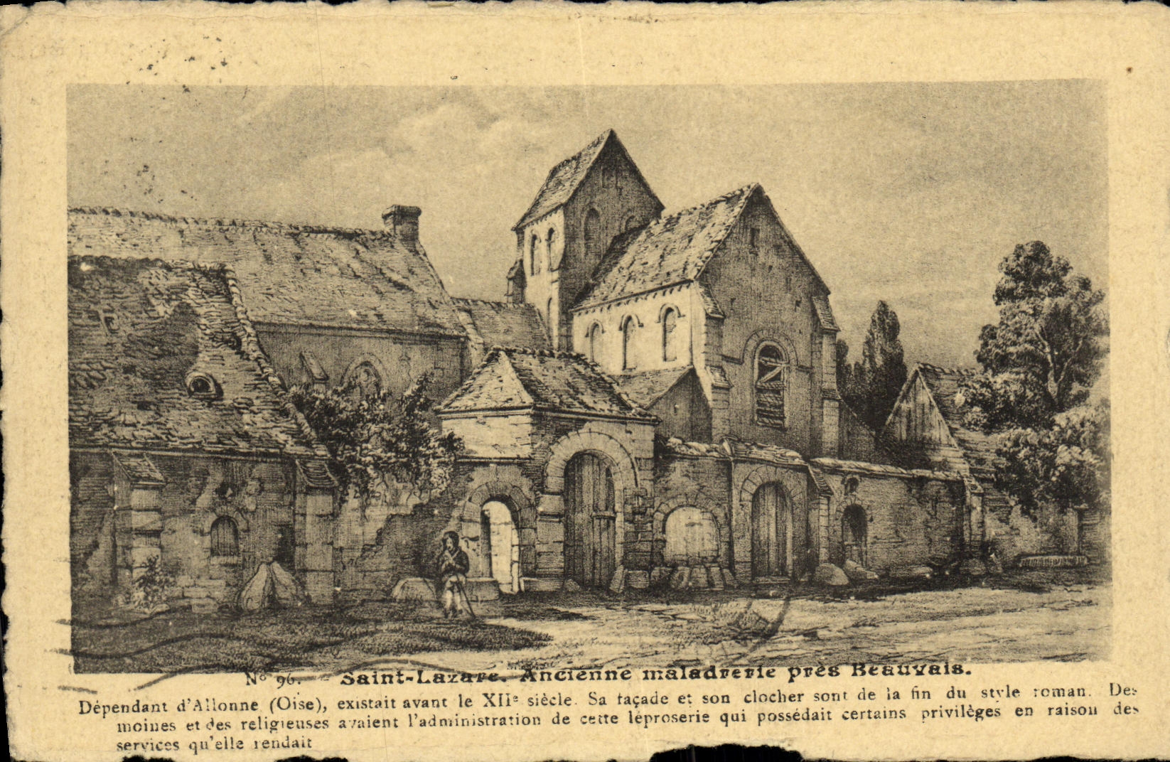 Cierre santo Beauvais del maladrery de Lazare de la POSTAL de la VENDIMIA viejo