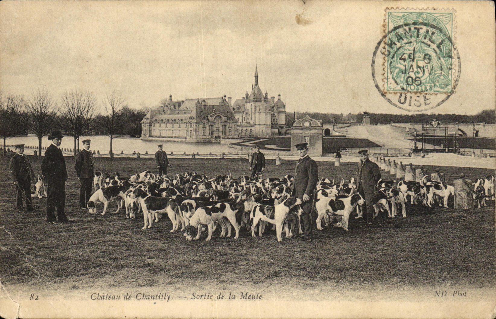 VINTAGE POSTCARD Castle of Chantilly Left the Grinding stone Dogs Hunt
