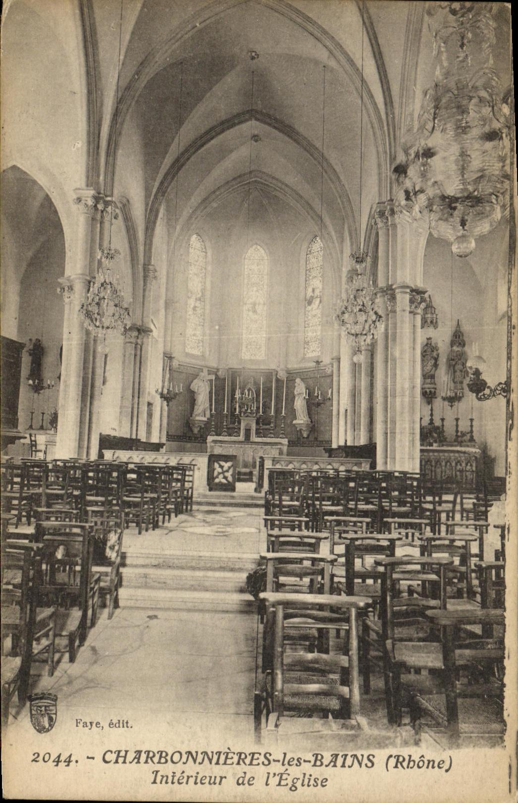 VINTAGE POSTCARD Coal Les Bains Interior of L Church