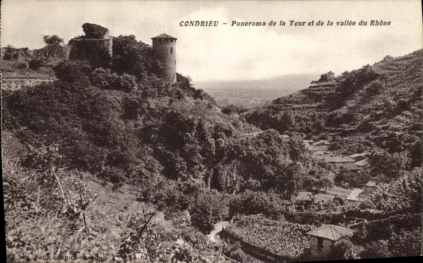 VINTAGE POSTCARD Condrieu Panorama of the Tower and the Valley of the Rhone