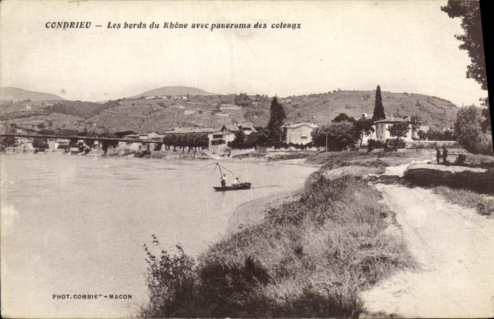 VINTAGE POSTCARD Condrieu edges of the Rhone with panorama of the slopes