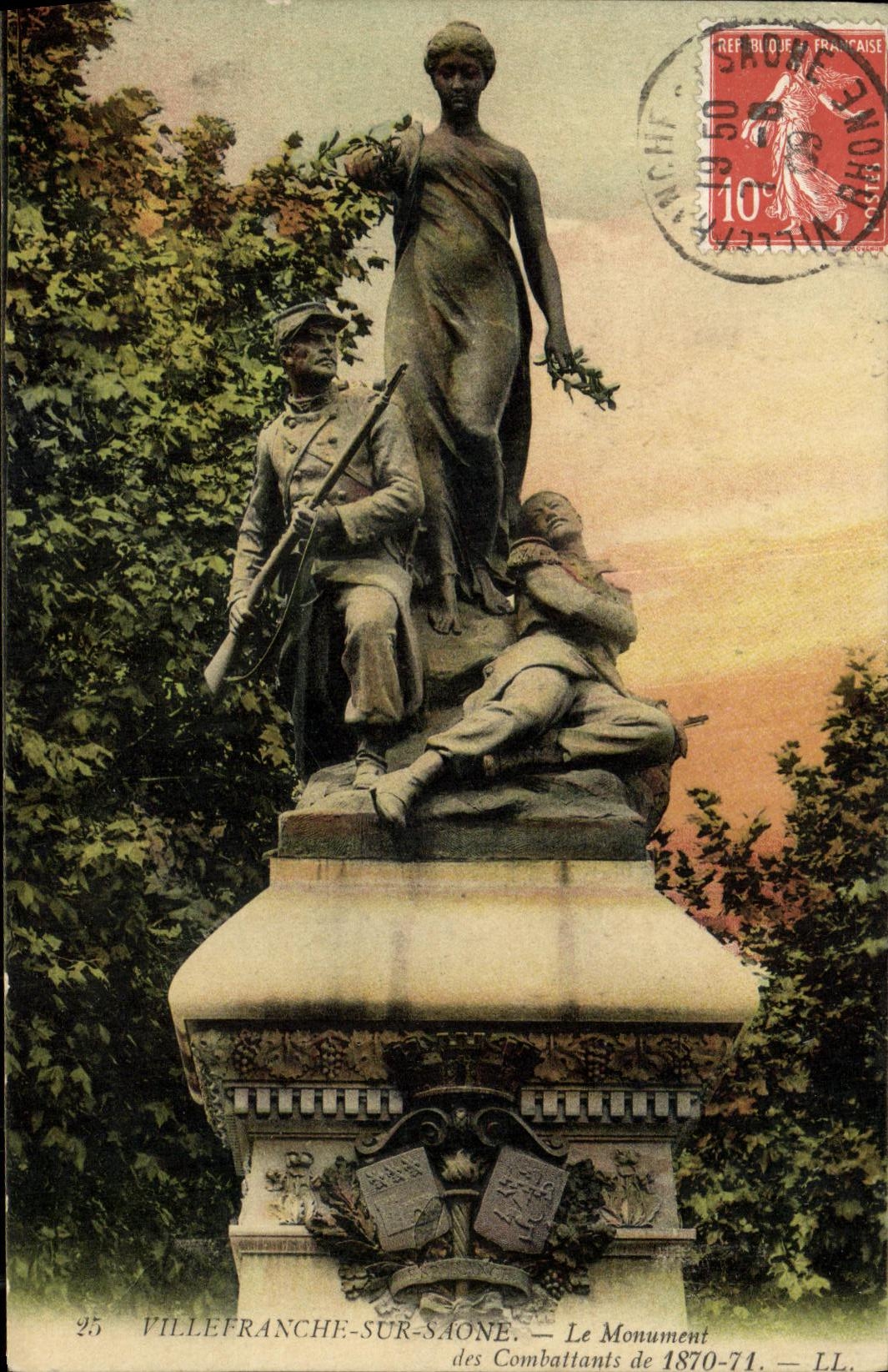 VINTAGE POSTCARD Villefranche On the Saone the Monument of the Combatants of 1870 1871 Militaria