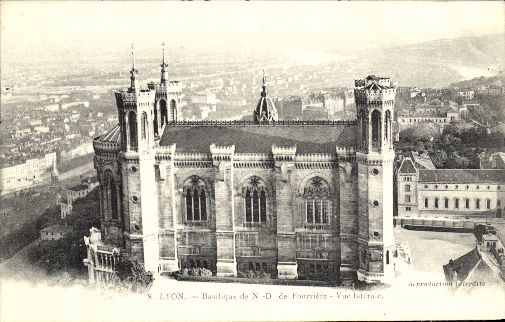 VINTAGE POSTCARD Lyon Basilica of ND of Fourviere Seen side