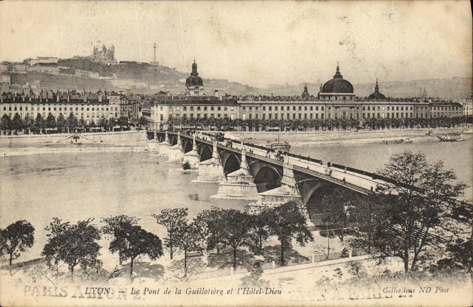 VINTAGE POSTCARD Lyon the Bridge of Guillotiere and L Hotel God