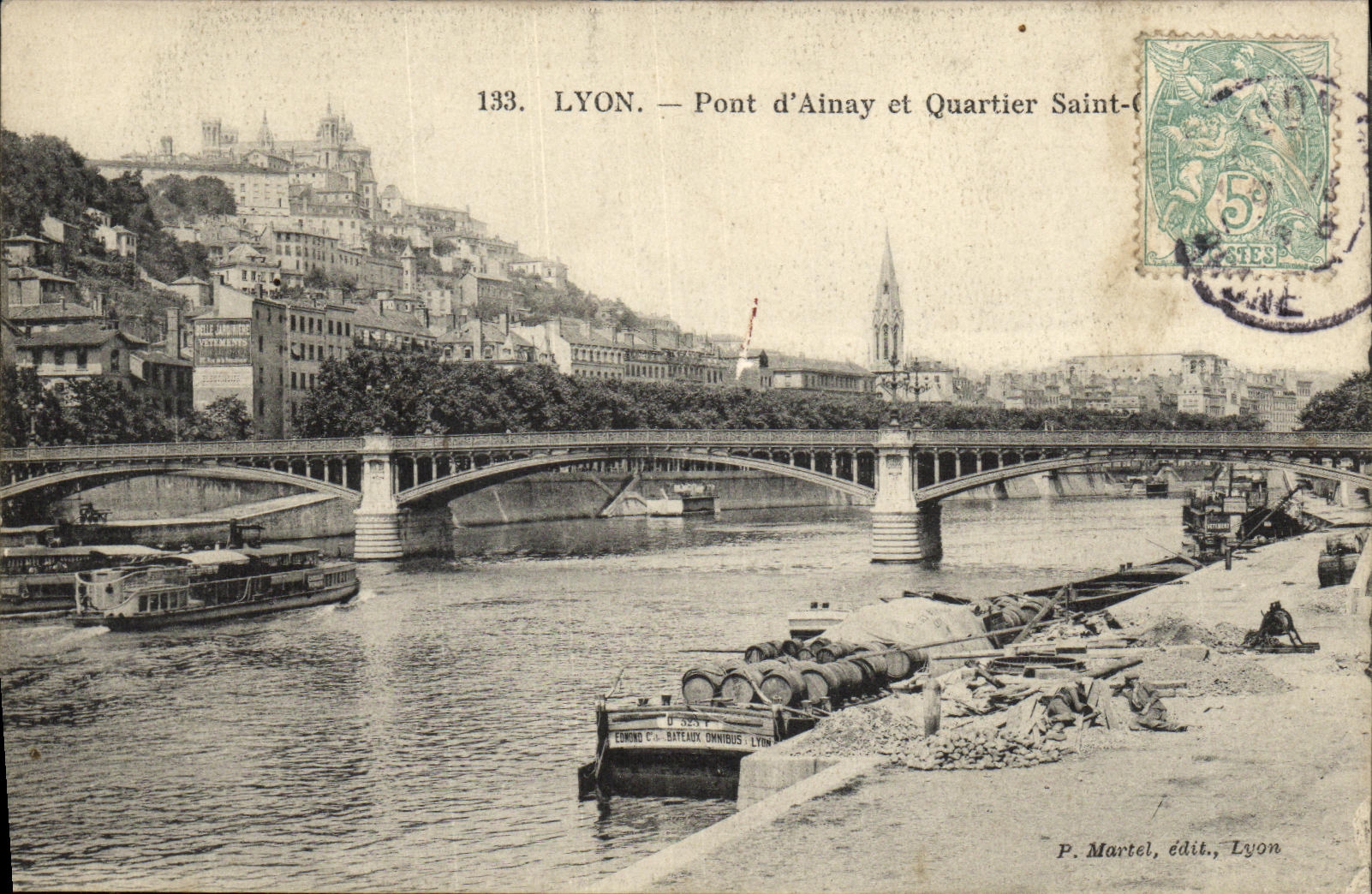 VINTAGE POSTCARD Lyon Bridge D Ainay and Healthy Quartier