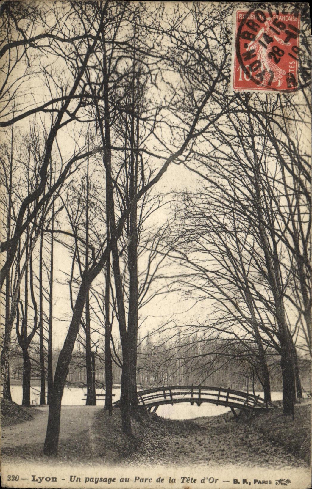 VINTAGE POSTCARD Lyon a Landscape with the Park of the Head D Gold