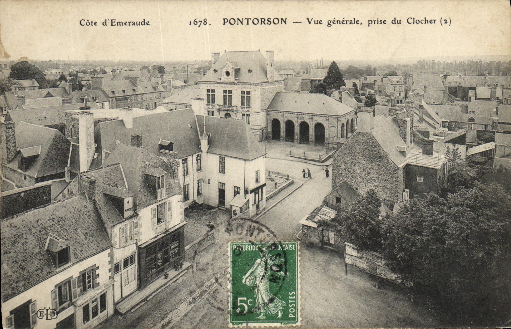 VINTAGE POSTCARD Pontorson View Taken Of the Bell tower