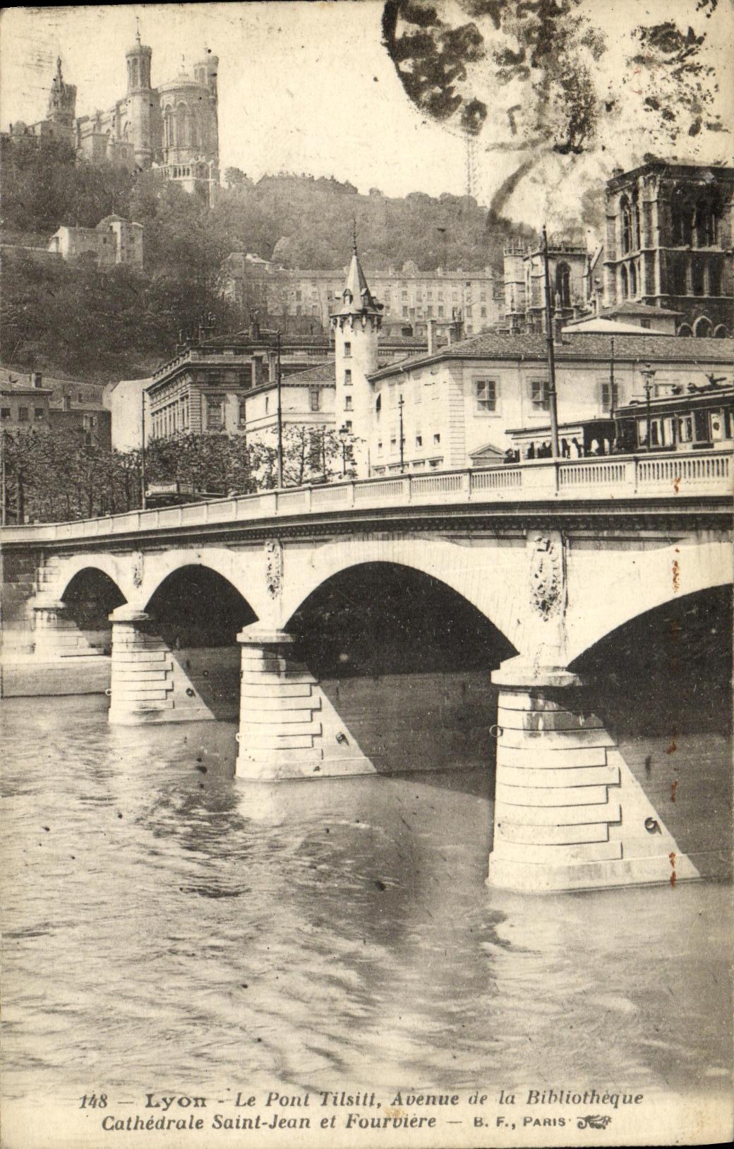 VINTAGE POSTCARD Lyon the bridge Tilsitt Avenue of the library Cathedral Saint Jean and Fourviere