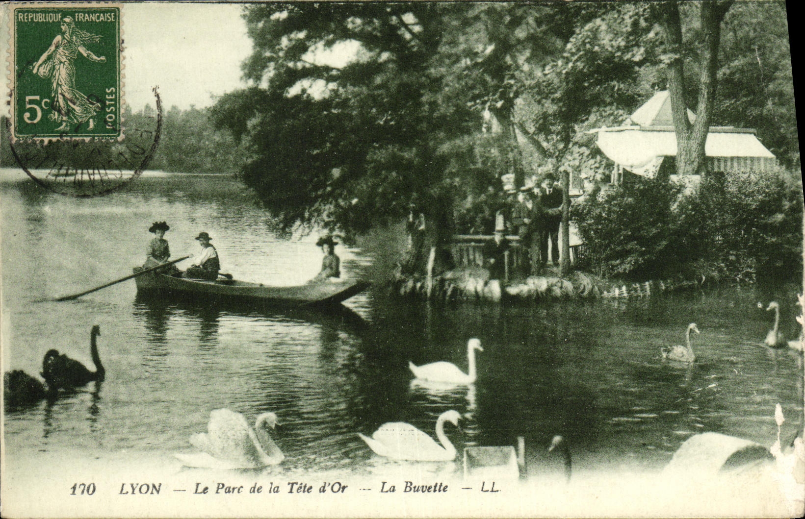 VINTAGE POSTCARD Lyon the Park of the Head D But the Refreshment bar Swans