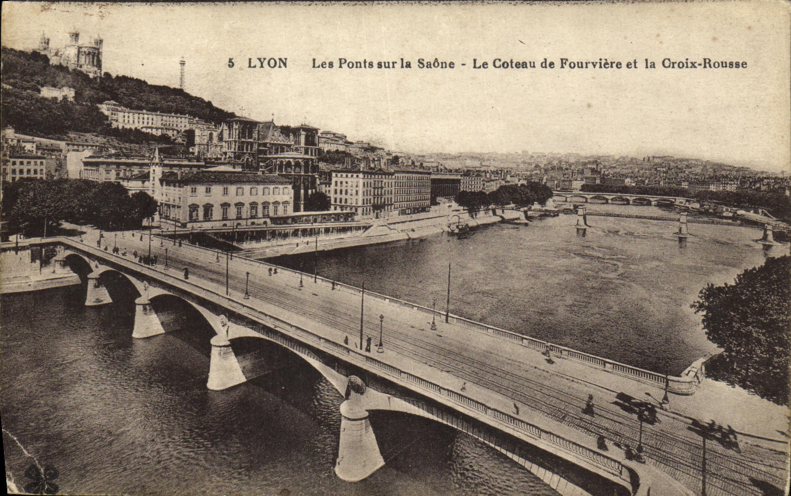 VINTAGE POSTCARD Lyon Bridges on the Saone the Slope of Fouviere and the Russet red Cross