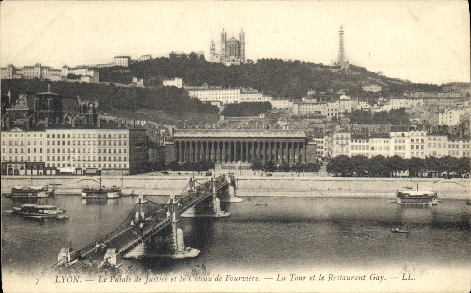 VINTAGE POSTCARD Lyon Law courts and the Slope of Fourviere the Tower and the Gay Restaurant