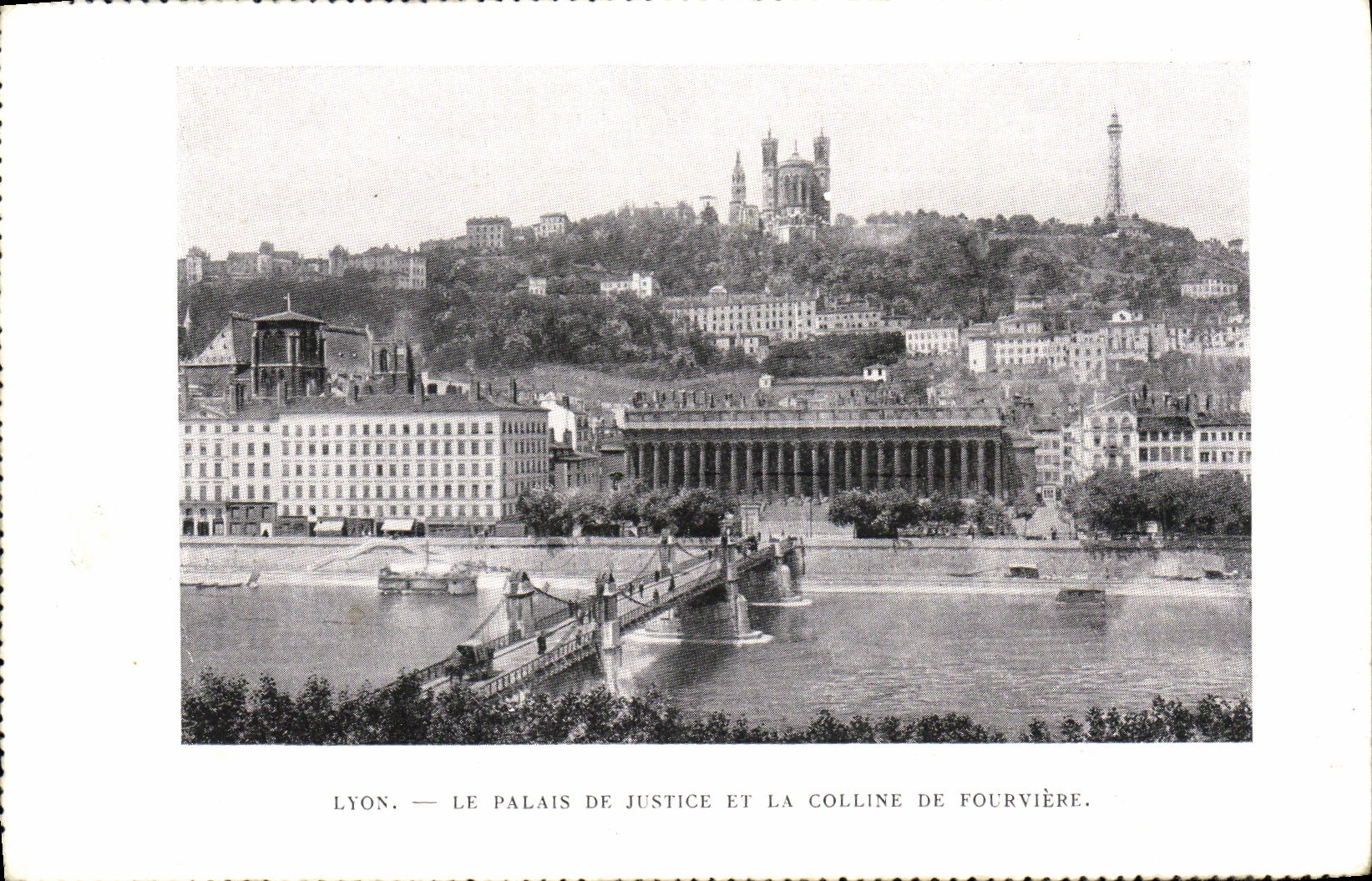 VINTAGE POSTCARD Lyon Law courts and the Hill of Fourviere