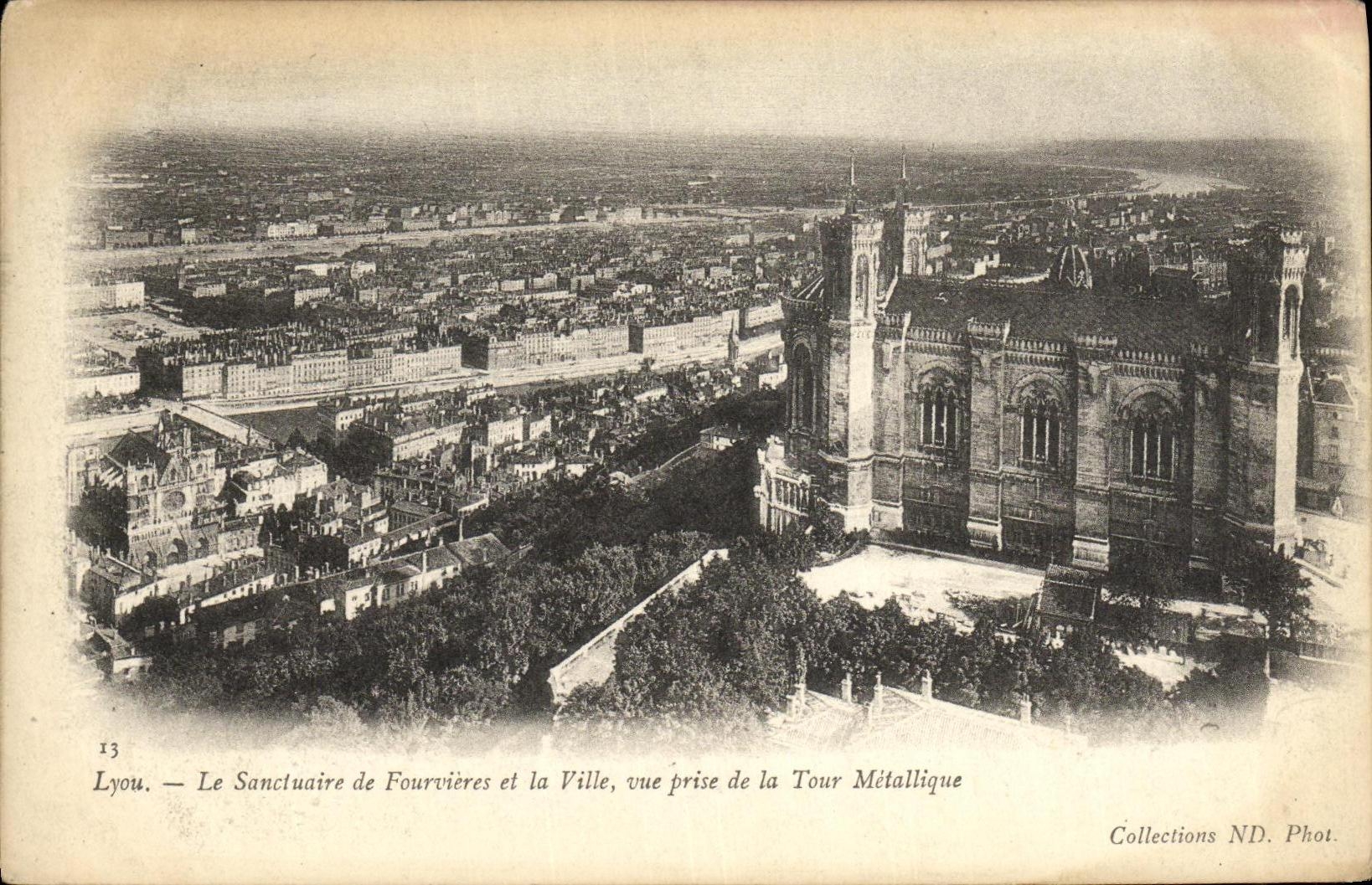 VINTAGE POSTCARD Lyon the Sanctuary of Fourviere and the City seen prsy of the Metal Tower