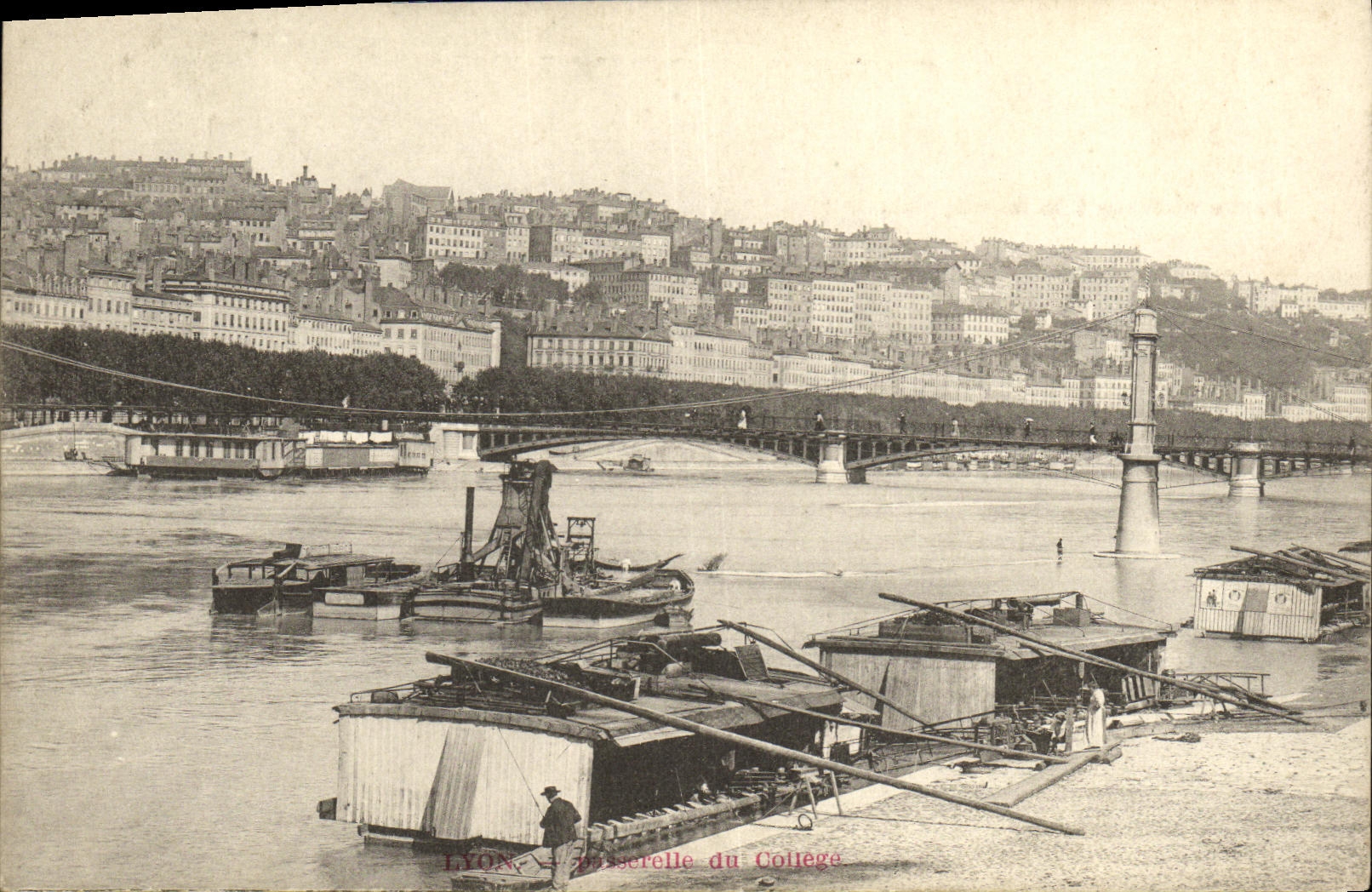 VINTAGE POSTCARD Lyon Footbridge of the college