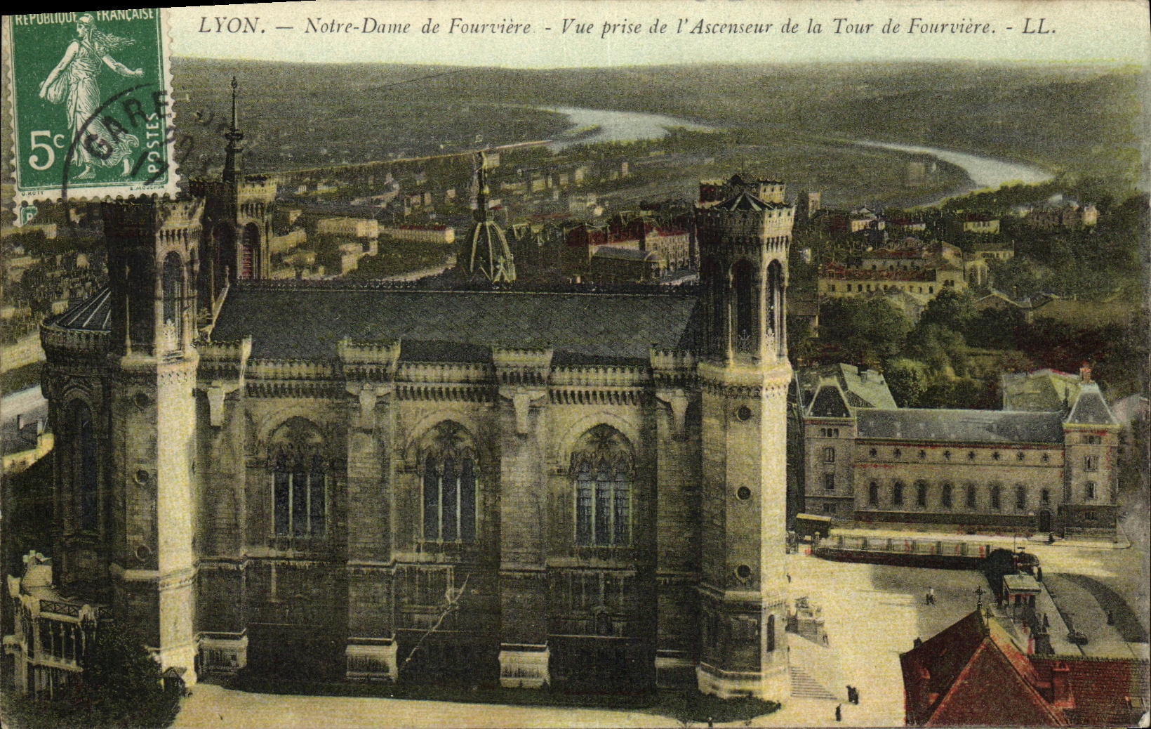 VINTAGE POSTCARD Lyon Notre Dame de Fourviere Seen from of L Elevator of the Tower of Fourviere