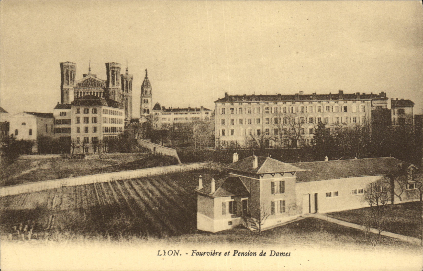 VINTAGE POSTCARD Lyon Fourviere and Pension of Ladies