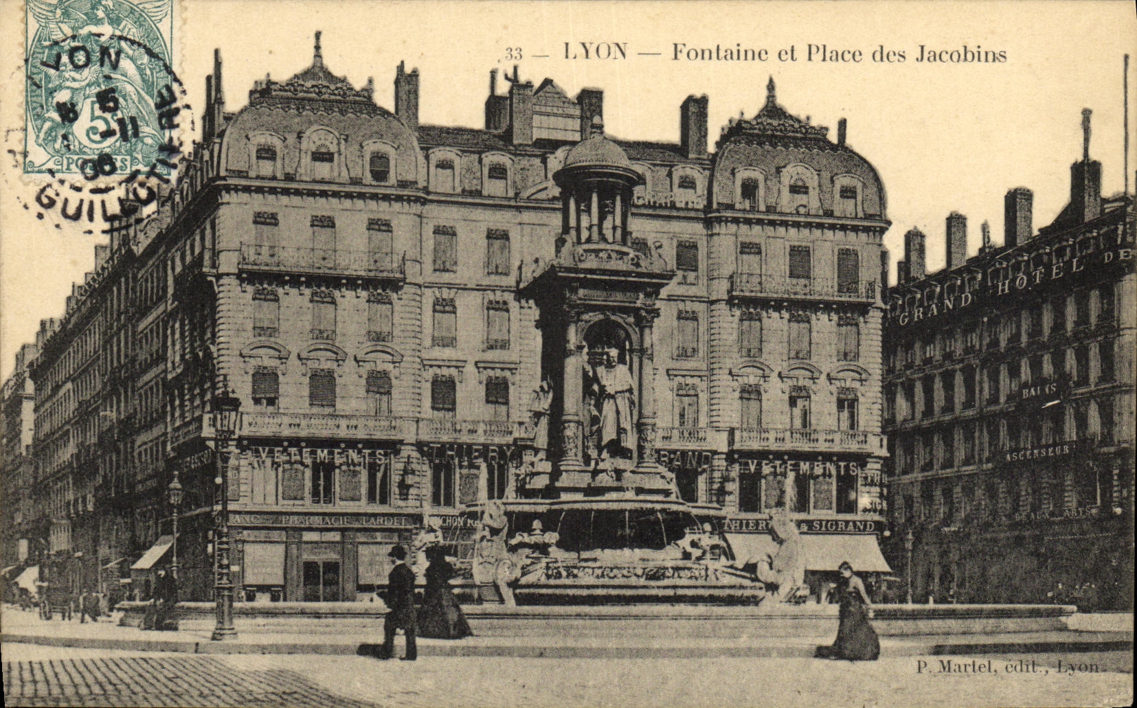 VINTAGE POSTCARD Lyon Fountain and Place of the Jacobins