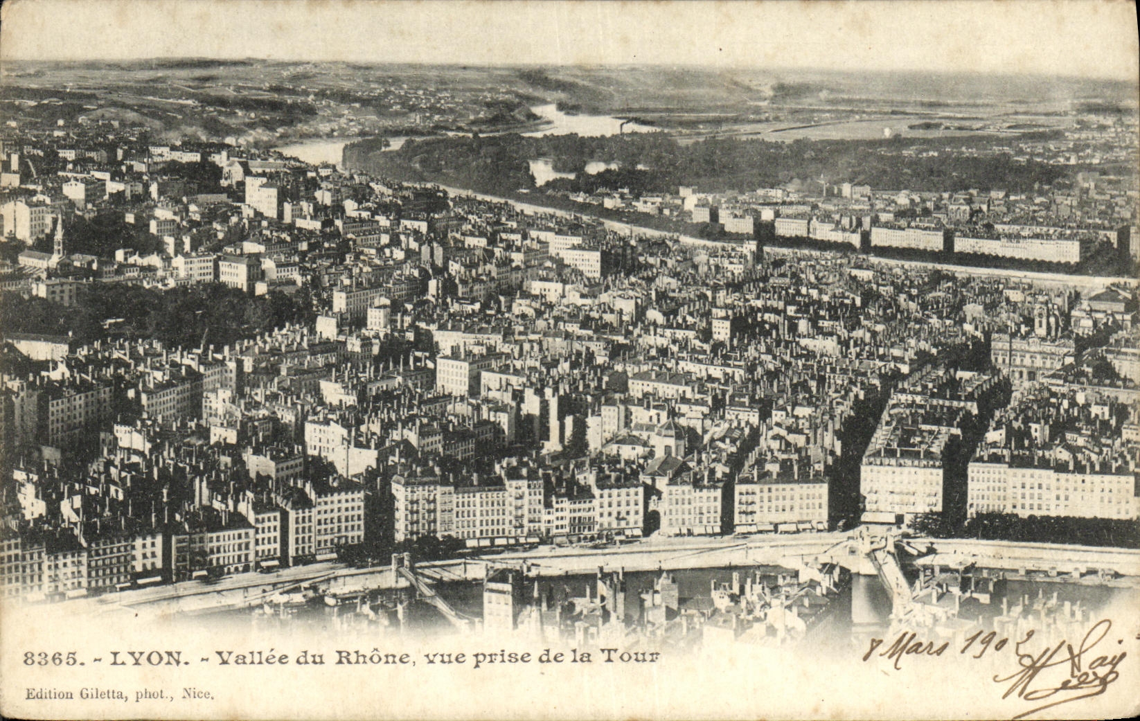 VINTAGE POSTCARD Lyon Valley of the Rhone seen from of the Tower