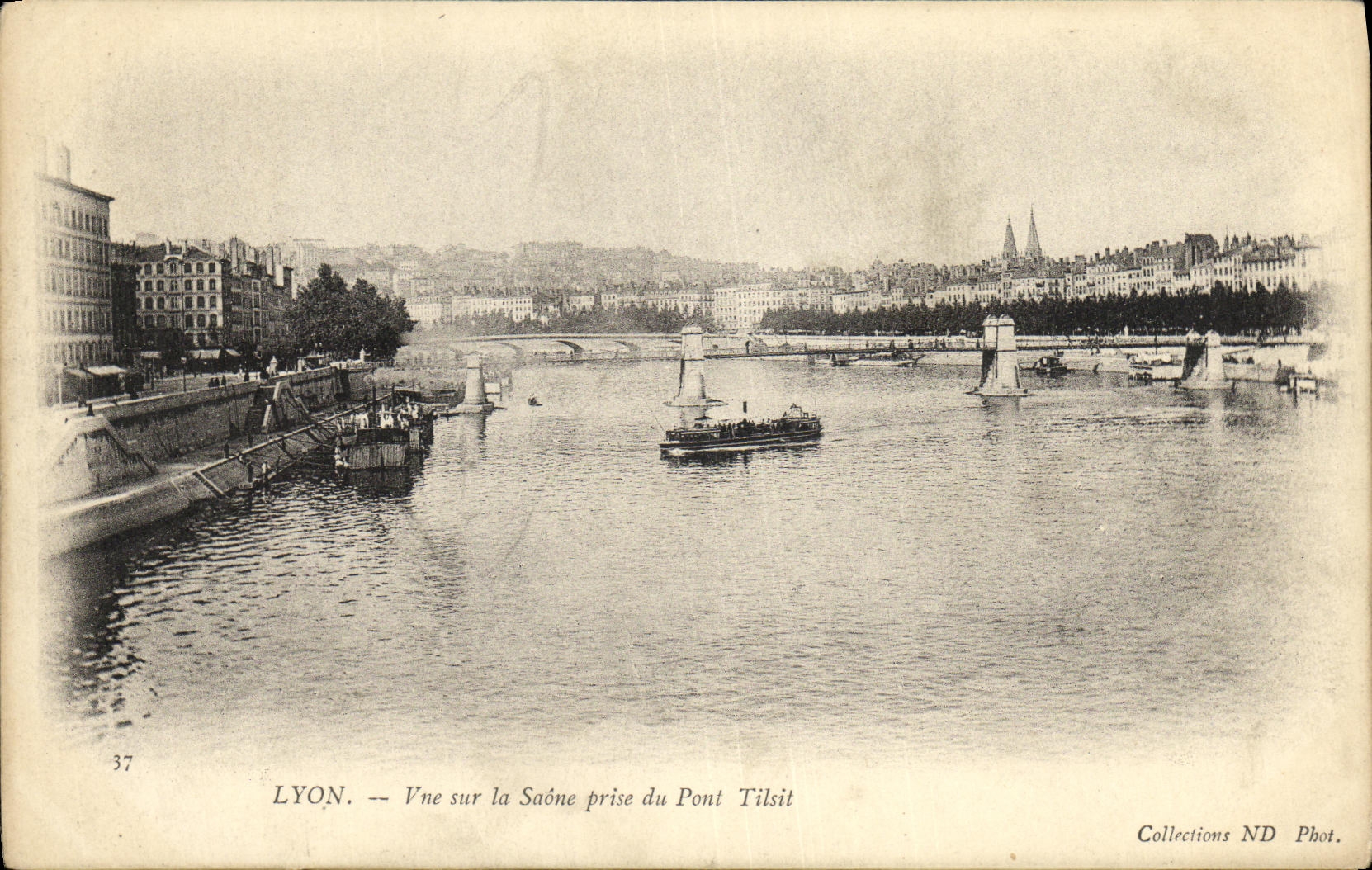 VINTAGE POSTCARD Lyon Seen on the Saone taken of the Tilsit bridge