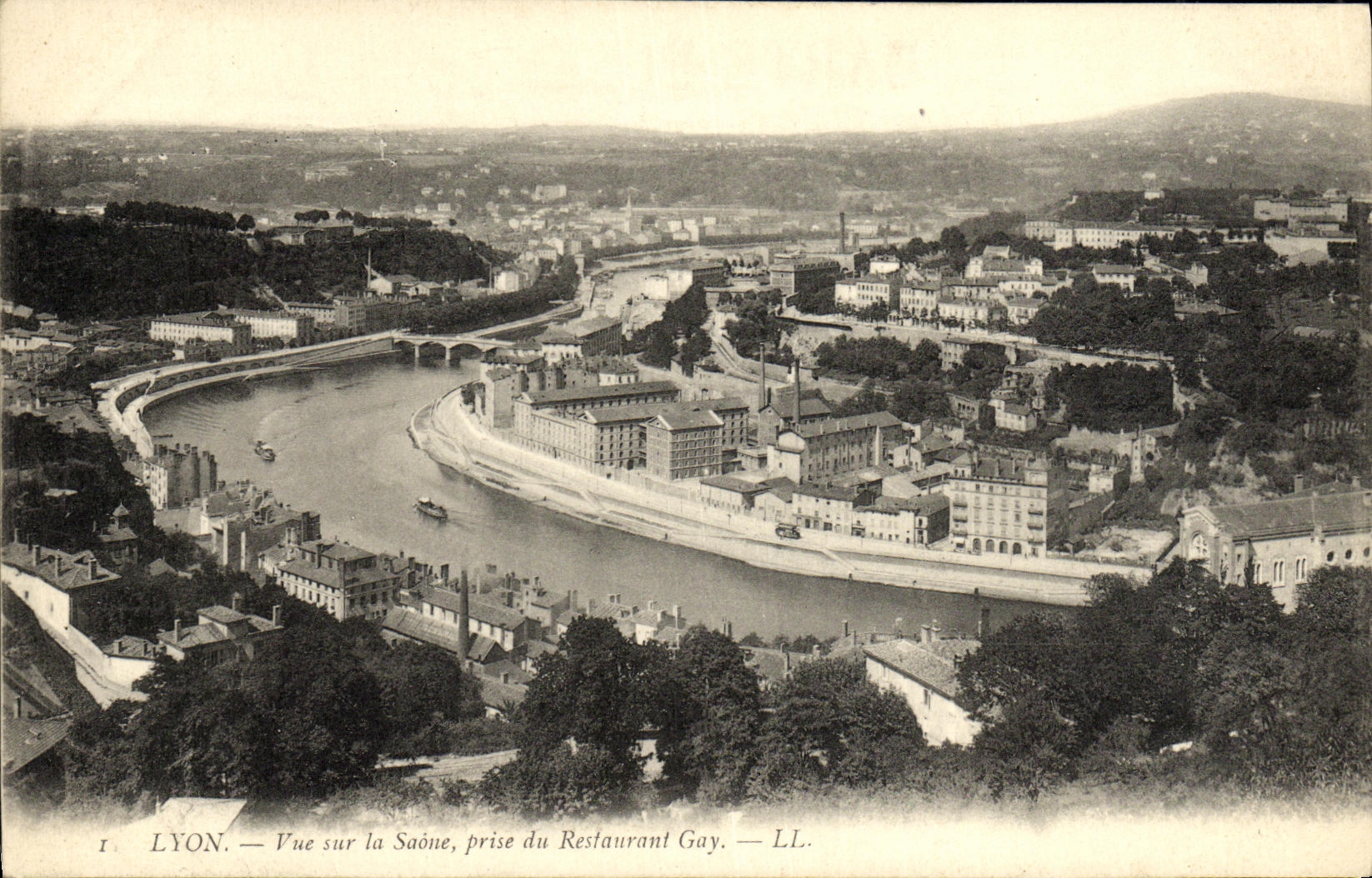 VINTAGE POSTCARD Lyon Seen on the Saone taken of the Gay Restaurant