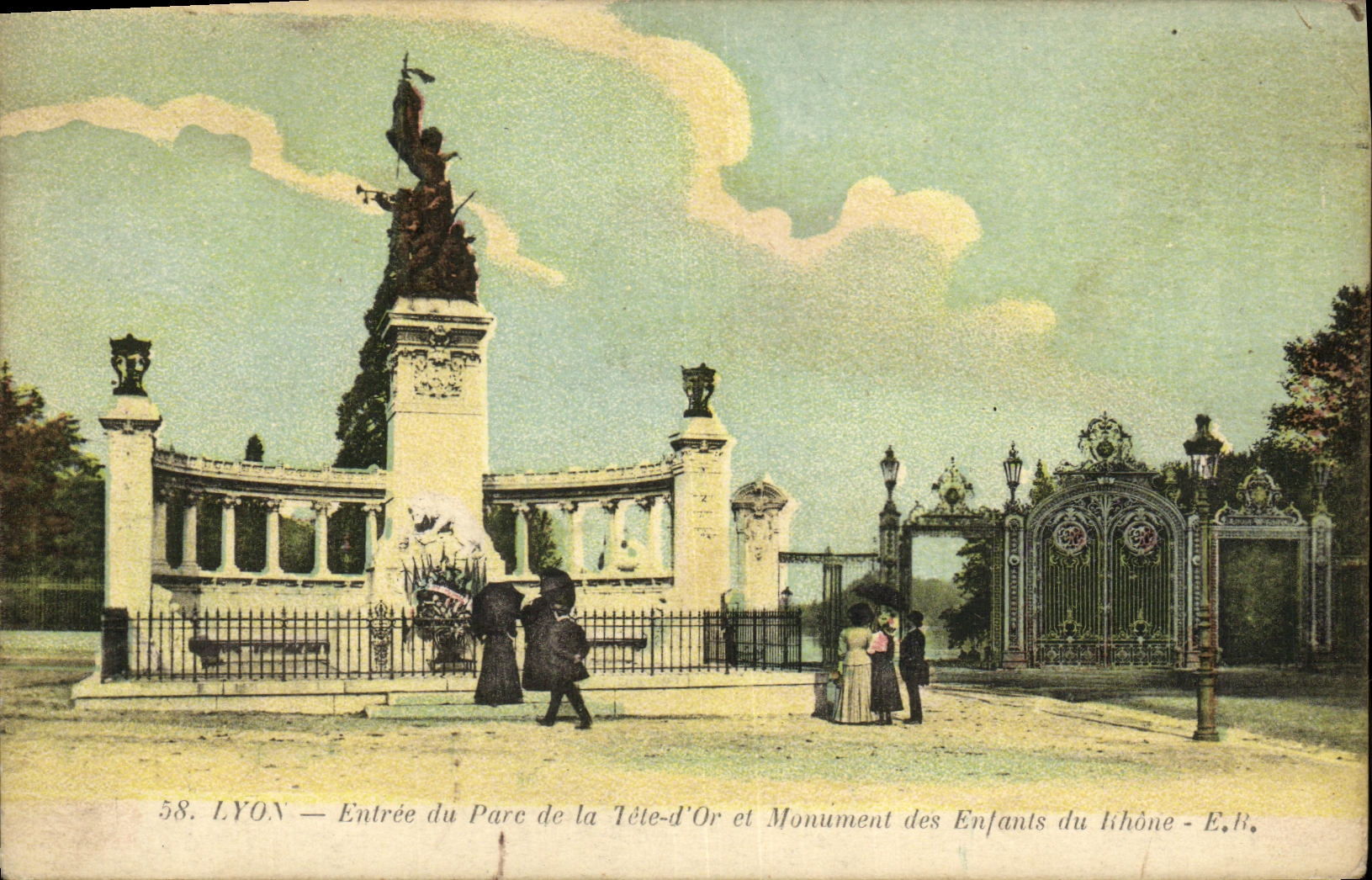 VINTAGE POSTCARD Lyon Entered of the Park of the Head D Gold and Monument of the Children of the Rhone