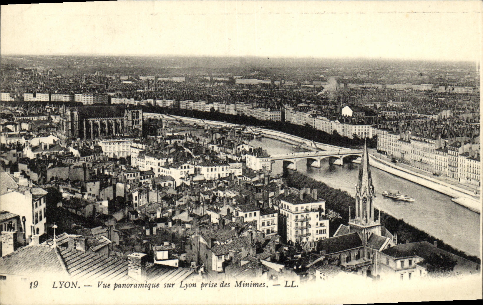 VINTAGE POSTCARD Lyon Panoramic View on Lyon taken of the Tiny ones