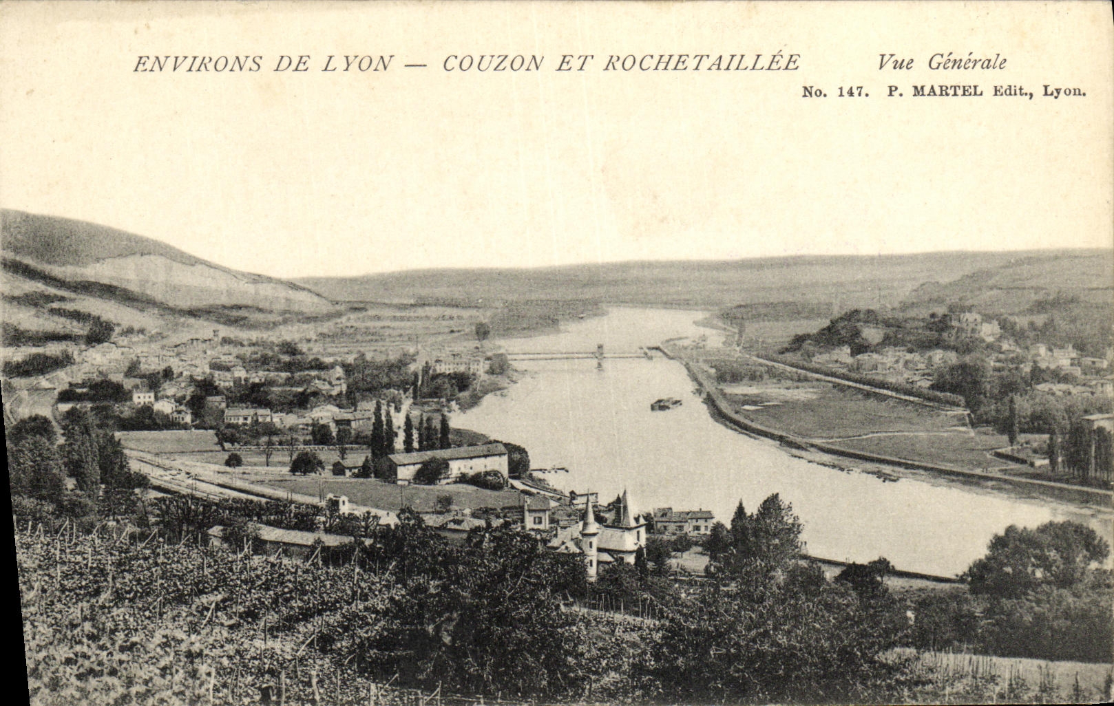 Alrededores de la POSTAL de la VENDIMIA de Lyon Couzon y de la opinion de Rochetaillee