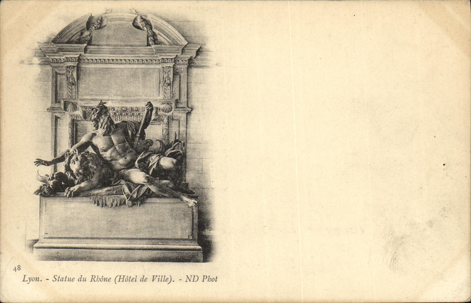 VINTAGE POSTCARD Lyon Rules of the Rhone Town hall Lion