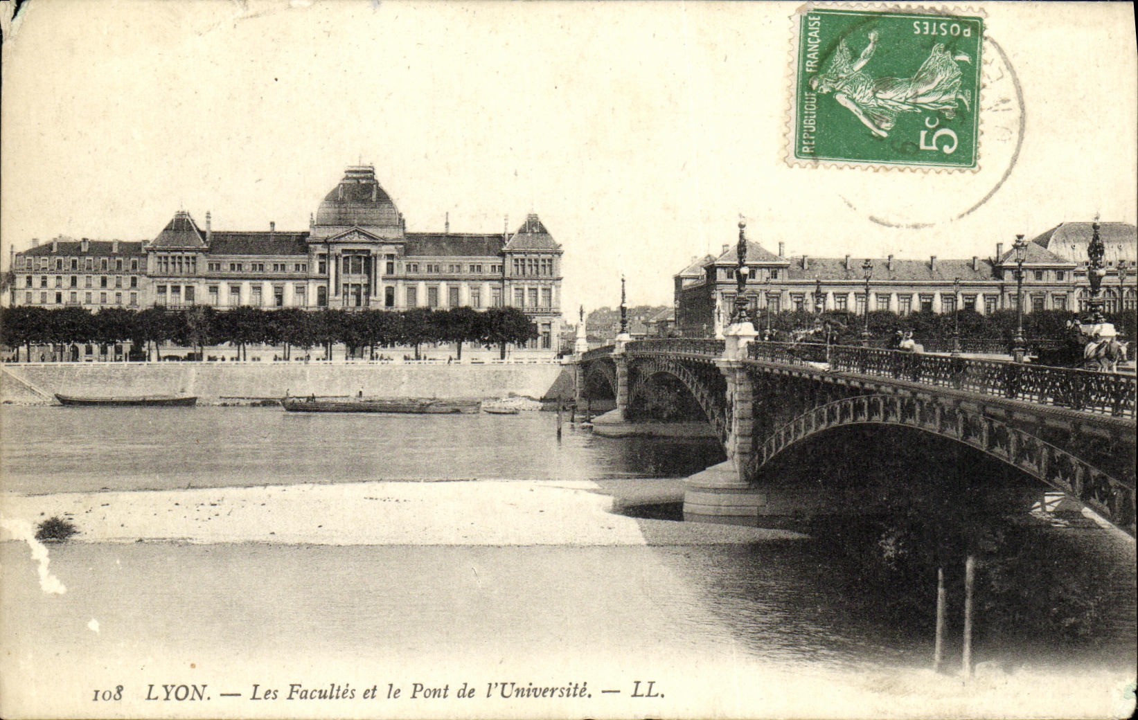 VINTAGE POSTCARD Lyon Faculties and the Bridge of L University