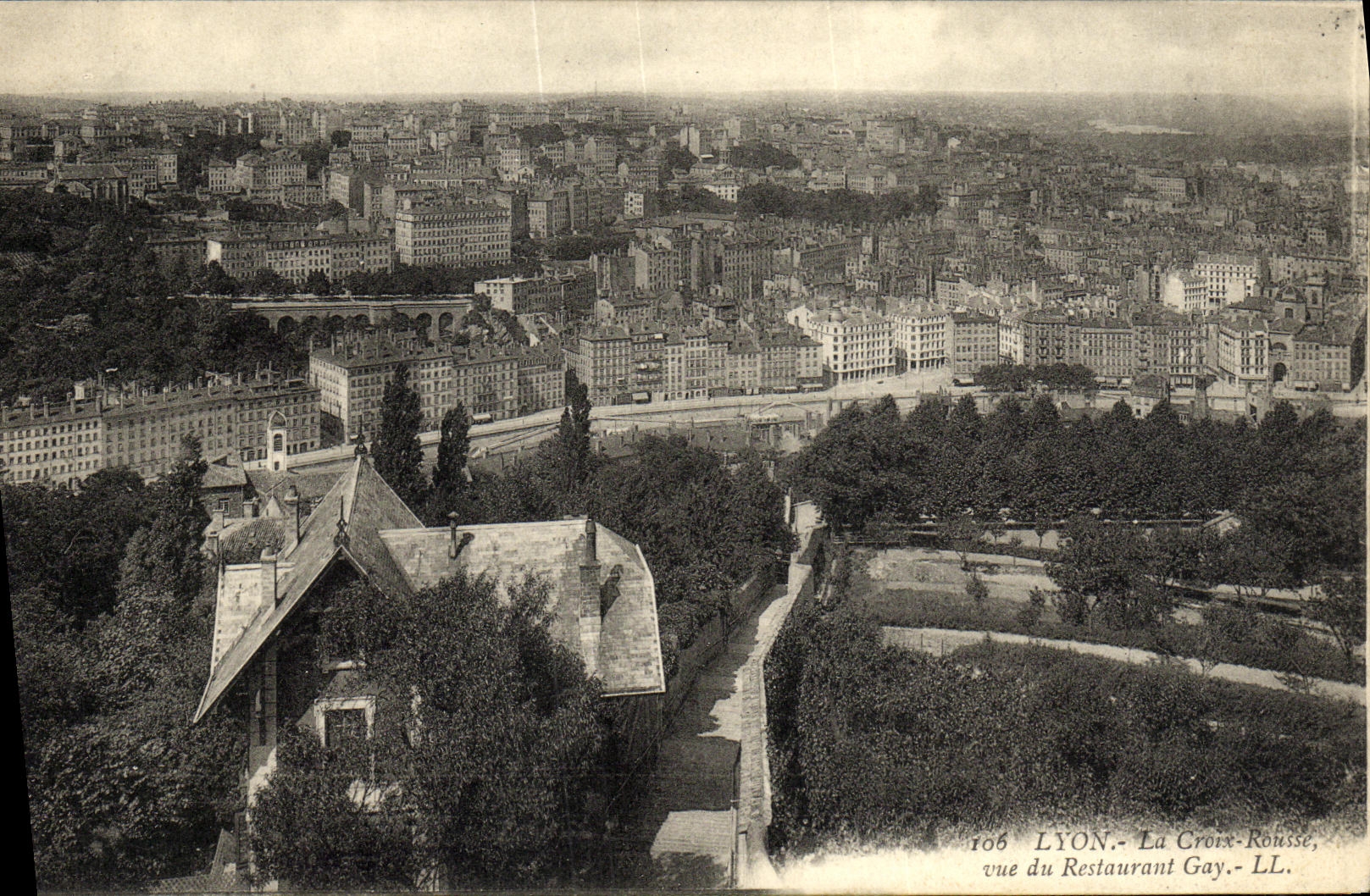 VINTAGE POSTCARD Lyon the Russet red Cross seen of the Gay Restaurant