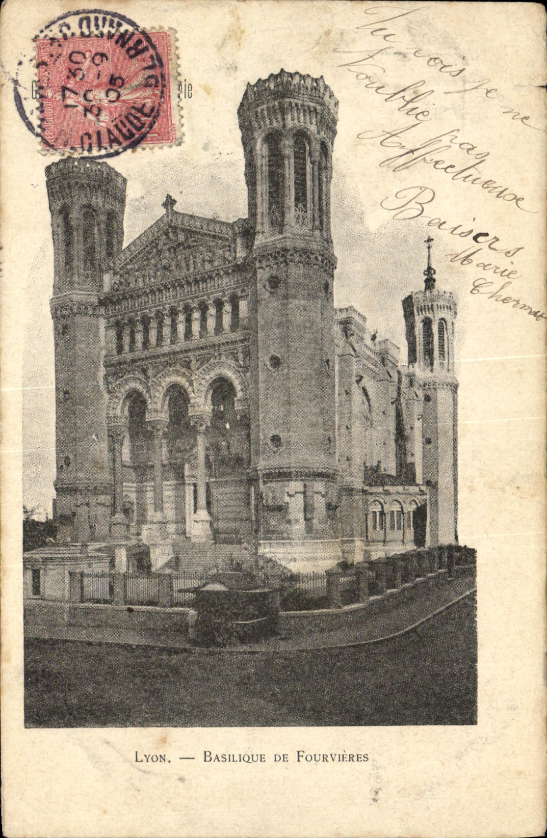 VINTAGE POSTCARD Lyon Basilica of Fourvieres