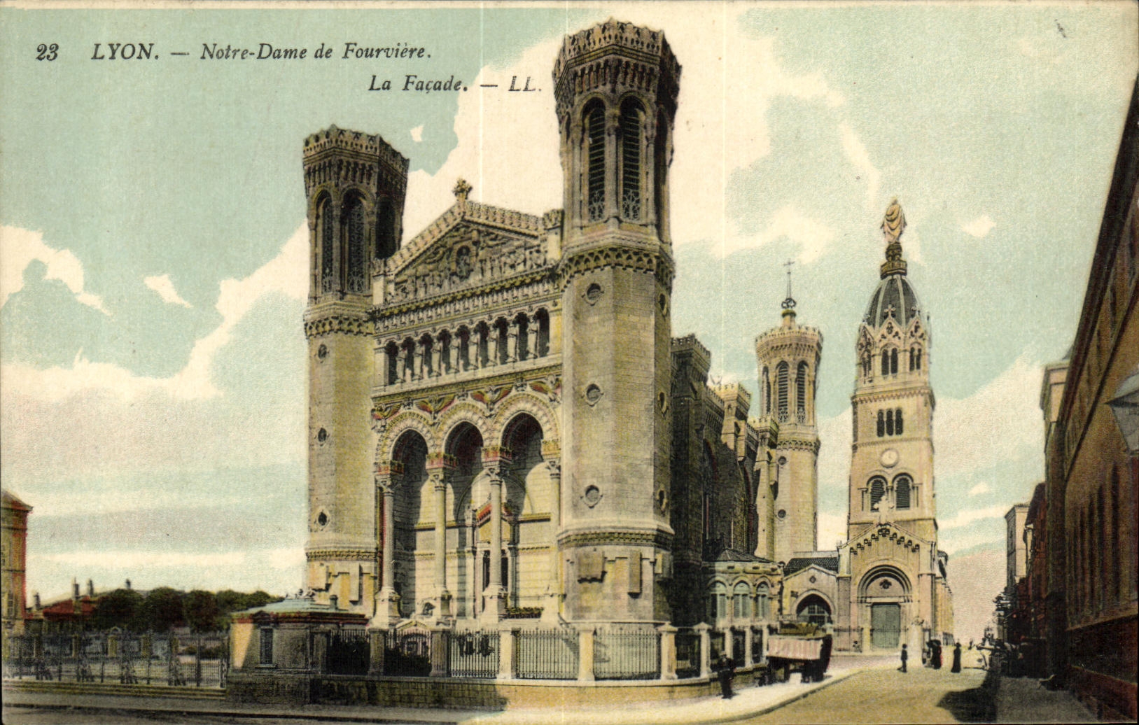 VINTAGE POSTCARD Lyon Notre Dame de Fourviere the Frontage