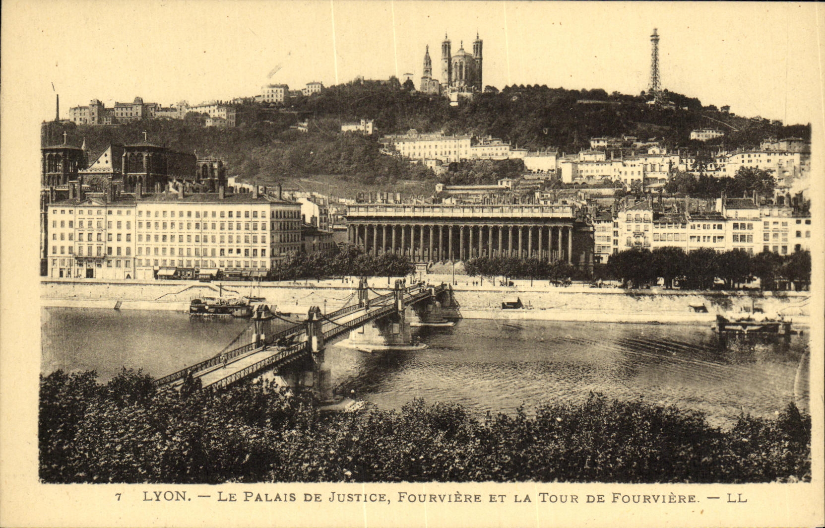 VINTAGE POSTCARD Lyon Law courts Fourviere and the Tower of Fourviere