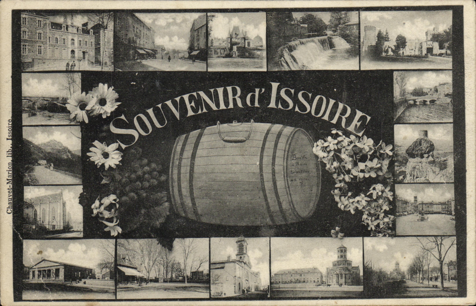 VINTAGE POSTCARD Souvenier D Issoire Barrel of wine
